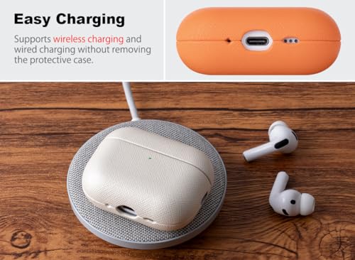 Image of Haobobro Handmade Case - for AirPods Pro 3 Case Cover - Premium Vegan Leather with Cross-Grain Texture, Wireless Charging Compatible, Drop Protective Hard Cover for AirPods Pro 3rd Generation - Orange