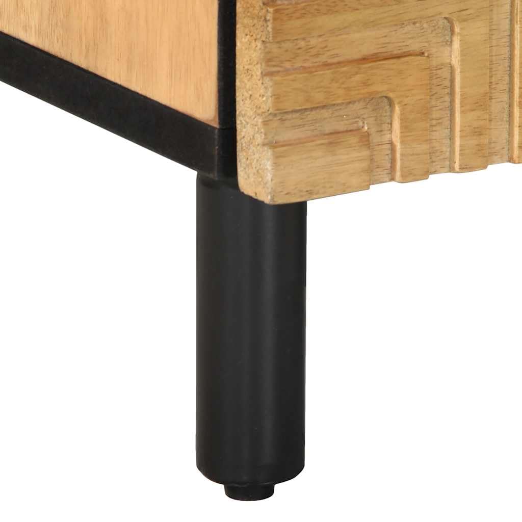 Massiver Mangoholz Nachttisch mit Metallbeinen - Robuster Beistelltisch mit Stauraum für Schlafzimmer und Wohnzimmer, Einzigartige Holzmaserung, Stabiles Möbelstück