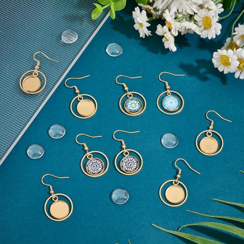 UNICRAFTALE 12Sets Stainless Steel Flat Round Bezel Dangle Earring Making Kits Blank Dome Dangle Earrings Transparent Glass Cabochon Cabochon Settings Ear Hooks with Glass Cabochon for Jewelry Making - Image 2