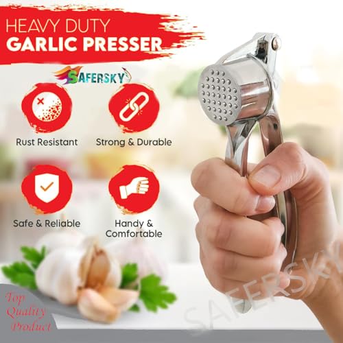 Image of Garlic Crusher Presser Garlic Press Manual Curved Lahsun Garlic Ginger Crusher Stainless Steel Garlic Cutter Grinding Slicer Squeeze Mincer for Kitchen Tool Hand Press Garlic Crusher Chopper