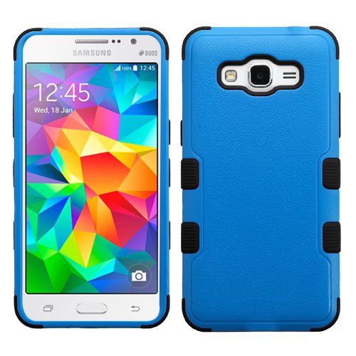 Galaxy Grand Prime Case, Rock Me Wireless (TM) 2 items Bundle - 24K Gold Sticker and Triple Layers Hybrid Protector Case for Samsung Galaxy Grand Prime. (Natural Blue / Black)