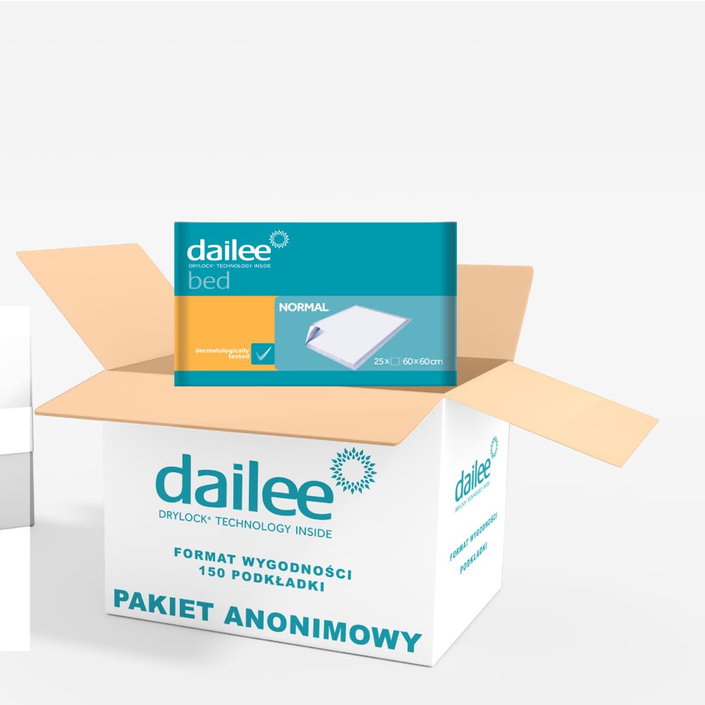 Dailee Bed 60x60 - 150x Baby Podkładki - Zmiana noworodków i zmiana pieluchy - 6 paczek po 25 sztuk, oferta Wygoda