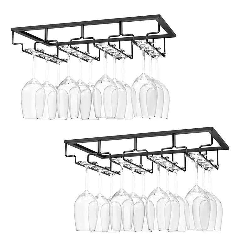 2 Supports à Verres à Vin Suspendus - 4 Rangs, Porte 8-12 Verres, Pour Armoire De Cuisine Ou Bar