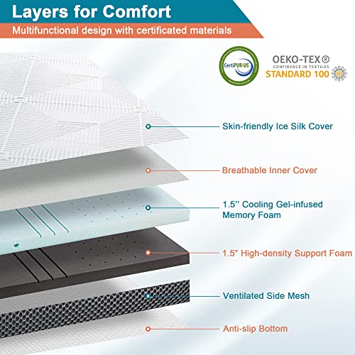 Elviros 3 Inch Gel Memory Foam Mattress Topper King Size, Adjustable Cooling Bed Topper For Back Pain, Dual Layer Mattress Pad With Removable Cover (King, Dark Grey) #TOP4
