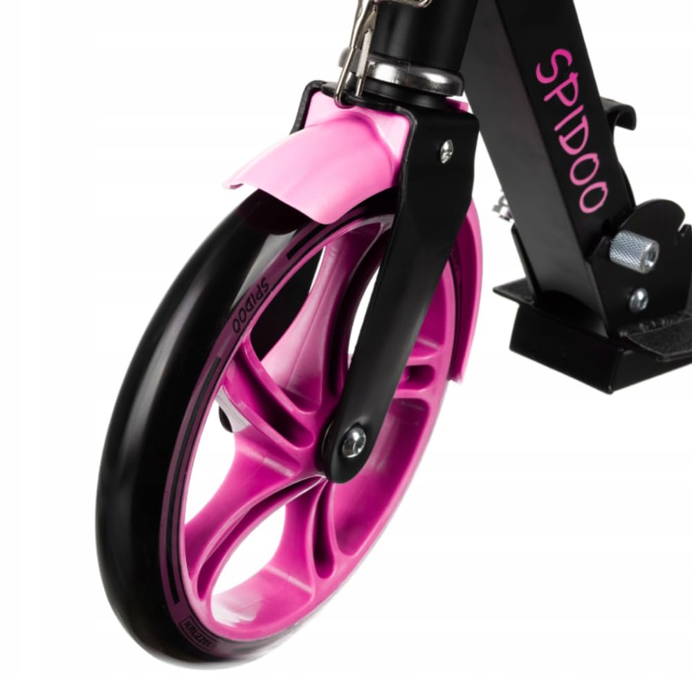 KRUZZEL Roller Kinder Klappbar ab 8 Jahren bis to 100 kg 200-mm-Räder - Höhenverstellbar Lenkrad 87–92–98 cm -Scooter Rosa mit Fußbremse und Flaschenhalter - Aluminiumrahmen 25628