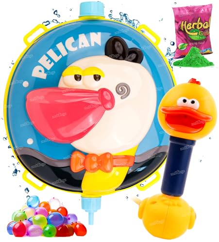 Zest 4 Toyz Holi Water Pichkari for Kids Holi Backpack Water Tank with 1 Pkt Herbal Gulal and 100 Water Balloons for Holi Celebration-(Pelican Themed)
