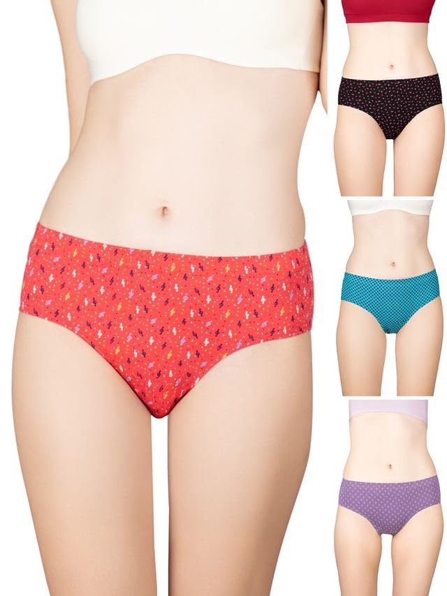 Lux Cozi for her Inner Elastic 100% Cotton Hipster Panty Set for Women | Women Innerwear |Hipster Panties for Women | Colors & Prints May Vary |Pack of 4