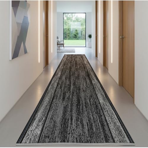 Alfombra de Pasillo Contemporánea – Diseño Texturizado y Antideslizante, Ideal para Cocina, Entrada o Corredor – Lavable, Modernos (Vara Gris 67X800 cm)