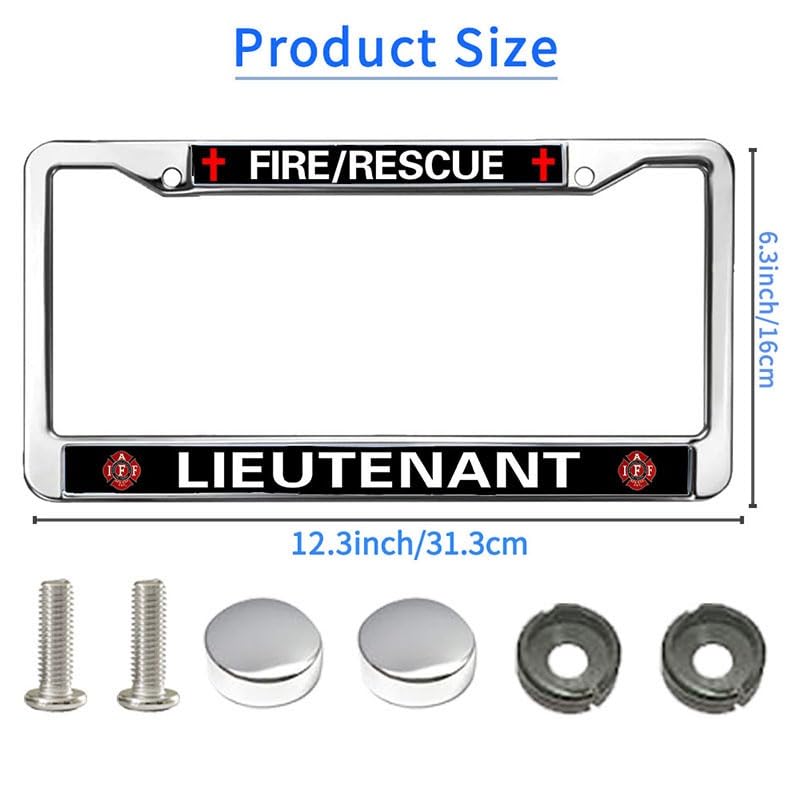 Image of Fire Rescue Lieutenant License Plate Frame Metal Auto Car Tag Holder | Fire Rescue Lieutenant License Plate Frame Metal Car Tag Cover Weatherproof Fit Standard US Auto Truck Hardware Gifts
