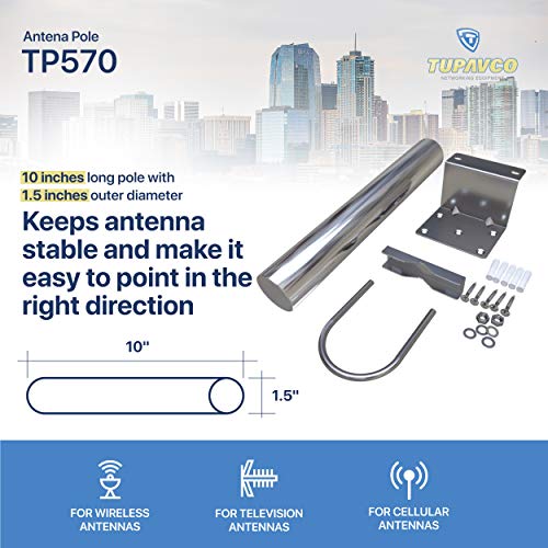 Antenna Pole Mount For Wifi, Tv Or Lte/4G Antennas (Yagi, Panel, Grid Or Omni) Length 10 Inch - 1.5" Mast Diameter (Outdoor And Weatherproof) Roof/Wall/Attic Mounting Hardware Included - Tupavco Tp570 #TOP4