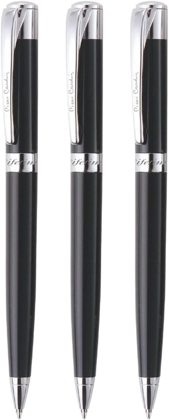 Pierre Cardin Life Time Premium Metal Ball Pen | Luxurious Acrylic Black Body with Chrome Finish Clip | Ideal For Festive & Corporate Gifting, Pack Of 3
