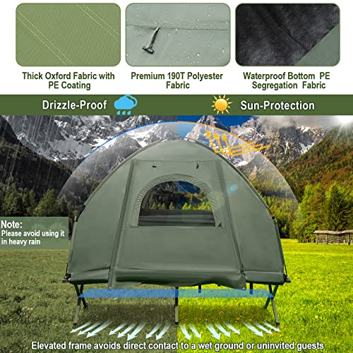 Goplus Camping Tent Cot, 5-In-1 Folding Camping Bed With Awning, Air Mattress, Sleeping Bag, Bedspread, Off Ground Elevated 1-2 Person Cot Tent With Carrying Bag, Air Pump For Camping Picnic Outdoor #TOP3