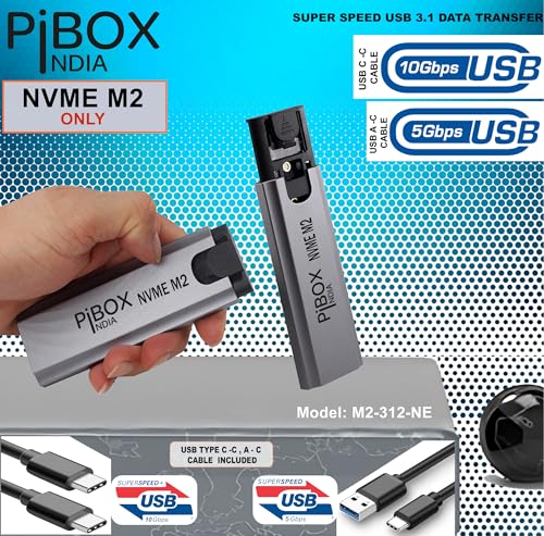 NVME M2 Enclosure, PiBOX India NVMe SSD Enclosure - USB 3.2 10Gbps, Tool-Free M.2 NVMe Case, PCI-E NVMe Reader, USB-C, Supports M & B&M Keys,... - Image 3