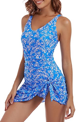 Image of Aidonger One Piece Swim Dress Swimsuits for Women Tummy Control Swimdress Skirt Bathing Suit