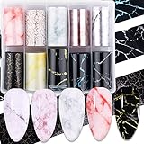WOKOTO 10 Rolls Marble Design Nail Transfer Foils Kit for Women Nails Nail Foil Nail Art Full Nail Wraps Transfer Nail Stickers Decals for Foil Art Nail Art Decorations Stickers (1.57inch×39.4inch)