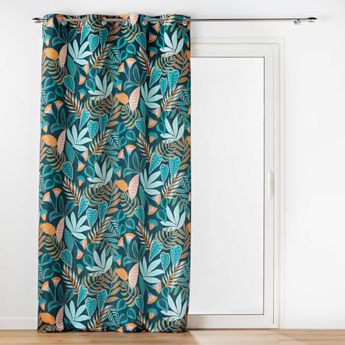 Douceur d'Intérieur, Rideau à Oeillets (140 x 280 cm) Tilda Vert, Polyester Imprimé