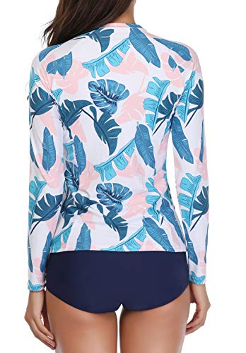 Daci Women Rash Guard Long Sleeve Zipper Bathing Suit with Built in Bra Swimsuit UPF 50 Pink L