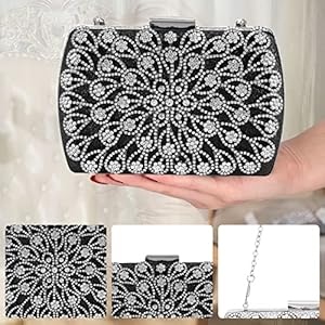 CORIOS Clutch dames strass avondtas glitter handtas luxe portemonnee tas elegante schoudertas glanzende schoudertas voor cocktailparty avondfeest dansfeest verjaardag, zwart, Large, Elegant, glanzend