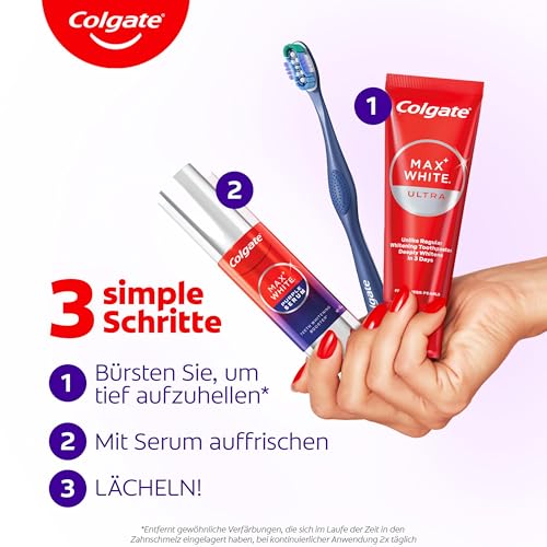 Colgate Max White Purple Serum 40ml, Lila Zahnaufhellung, hellt sofort auf, Zweifach-Aktiv-Formel für sofortige Farbkorrektur und anhaltende Aufhellungsergebnisse, mit Mikro-Poliermineralien – Bild 7