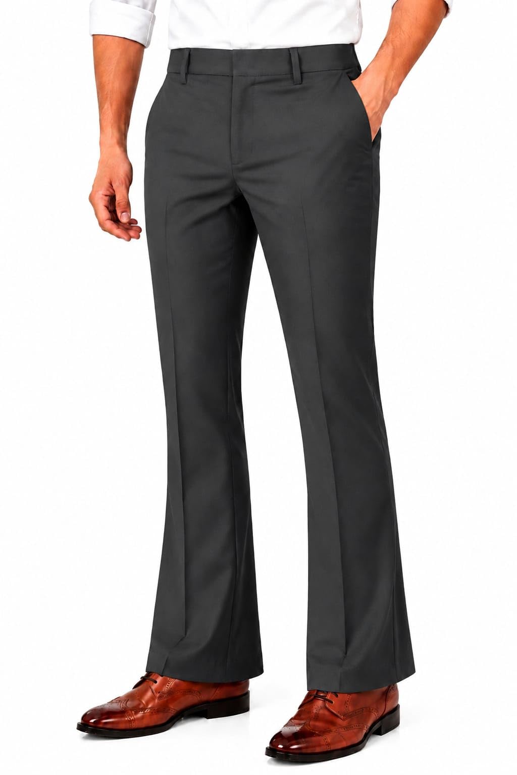 Men's Formal Flared Trouser, Stretchable Spandex Fabric, Mid Rise, Office-picture-25