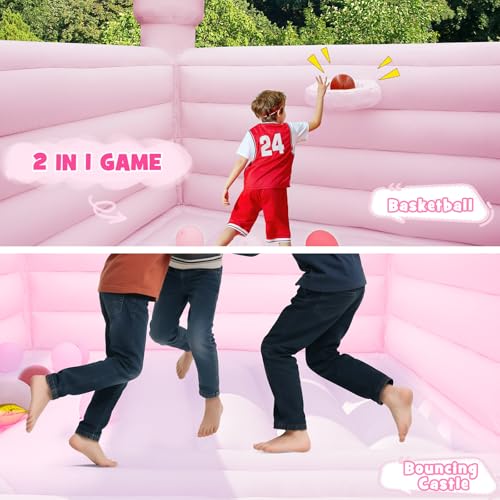 13.8FT White Bounce House Jump Castle for Kids, 100% PVC Indoor Outdoor Inflatable Bounce House, Heavy Duty 750W Air Blower Commercial Bounce House with 2 Balls, Self-Decorated for Party - Image 8