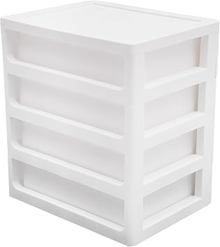 Desk Organizer with 4 Drawers White Plastic Desk Storage Box Desktop Drawers Organizer Storage Drawer for Home Office Make Up Craft Supplies