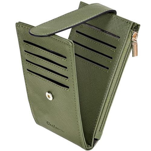 Image of Chelmon Womens Wallet Slim RFID Blocking Bifold Multi Card Case Wallet with Zipper Pocket (Green Army)