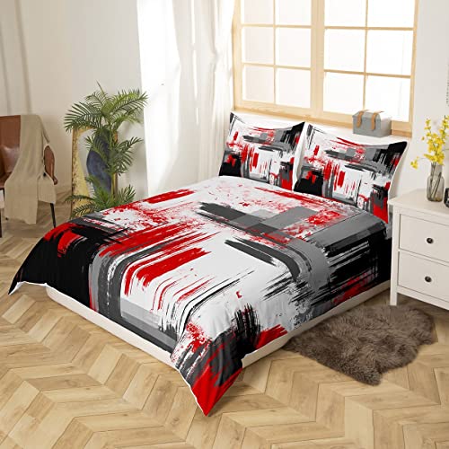 Abstract Bedding Set Modern Abstract Art Comforter Cover for Boys Girls Children Red Grey Black Pattern Bedding Duvet Cover Set Room Decor King Size Bedspread Cover 3Pcs - Image 2
