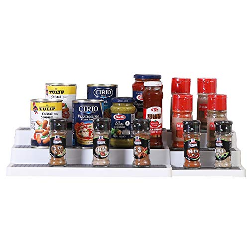 YCOCO 3-Tier Expandable Spice Rack Step Modern Design Waterproof and Non Skid Shelf Kitchen Organizer for Pantry Cabinet or Countertop Use - Thumbnail 3