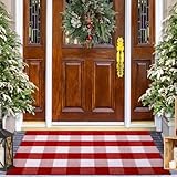 Acerich Christmas Door Mat Outdoor, 27.5' x 43' Red and White Buffalo Plaid Outdoor Rug Christmas Doormat for Home, Porch, Patio, Bedroom, Kitchen Decor