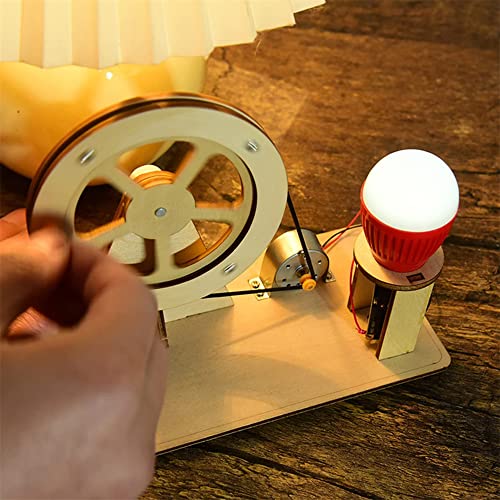 Wooden Hand Cranked Generator, Science Kit Manual Generator Toy, Physics Experiment Puzzle Light Bulb, Science Experiments for Kids Age 6-14