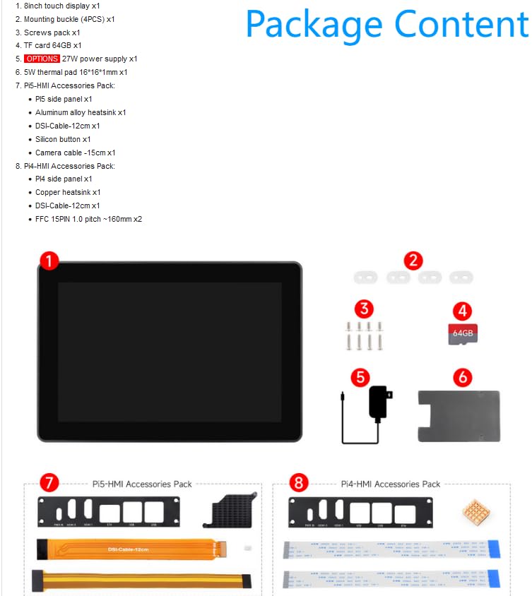Image of Industrial HMI All-in-one 8inch Touch Display Compatible with Raspberry Pi (Not Included), Supports Dual 4K HDMI Output, 10-Point Touch, Aluminum Alloy Case (RPI-HMI-080D-ACCE)