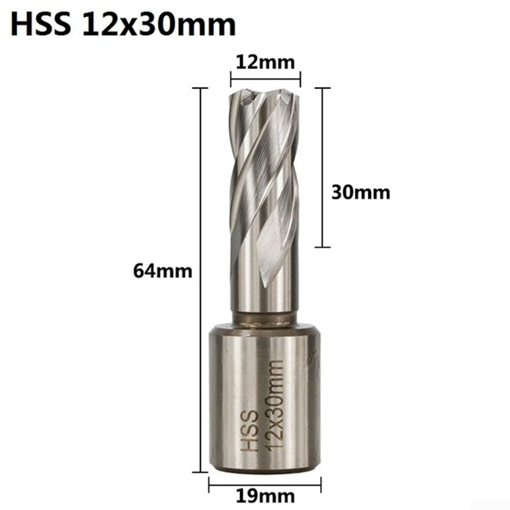 Fraise annulaire HSS en métal - Foret creux - Kit de forets magnétiques en acier rapide avec poignée plate - 12 x 30 mm