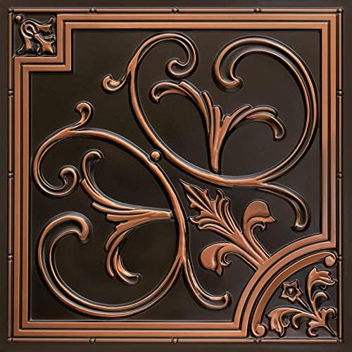 From Plain To Beautiful In Hours 204ac-24x24-50 Lilies and Swirls PVC 2' x 2' Lay-in or Glue-up Ceiling Tile (Covers / 200 sq.ft), Antique Copper, 50