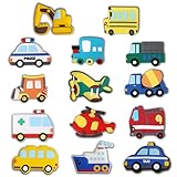 14 Stück Kühlschrankmagnete für Kleinkinder, Fahrzeug Kühlschrankmagnete, Auto Kühlschrank Magnete Kinder mit Auto Boot Flugzeug Fahrzeug, Pädagogisches Lernspielzeug für Jungen und Mädchen