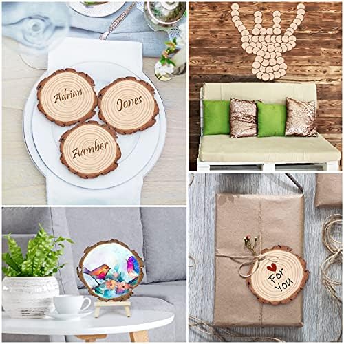 Kurtzy Natural Unfinished Wood Slices (10 Pack) - 14 - 16cm/5.51 - 6.29 inches Diameter - Wooden Log Circles with Bark & No Hole - for DIY Arts and Crafts, Christmas Ornaments and Wedding Decorations
