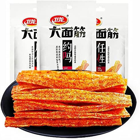 NERSQELX Spicy Strips - Spicy Gluten Latiao, Chinese Special Casual Snack Food, Made From Wheat / Chili / Spice, Low Sugar and Low Calories, Best Vegan, 65g (Pack of 3)