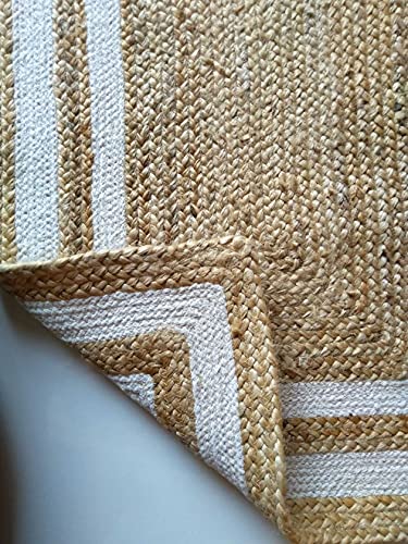 Image of Jute Braided Natural Hand Woven & Reversible Rug for Living Room Kitchen Entryway, Farmhouse Rustic Burlap Carpet Floor Mat (Whitejute, 6X9-feet)