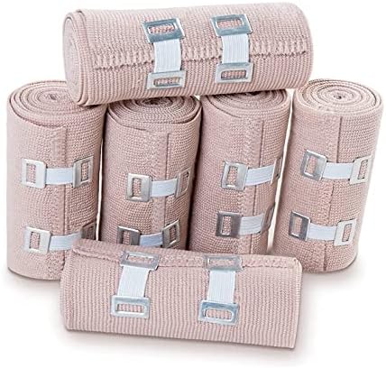 OBTANIM 6 Rolls Elastic Bandage Wrap with 12 Extra Clips, 6 Inch X 15ft Compression Bandage Stretch Tape for Medical, Athletic Sport, Wrist, Arm, Leg Sprains, Calf, Ankle & Foot