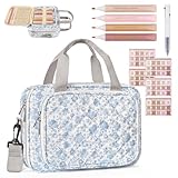 Play Tailor Bible Cover Case for Women Large Bible Bag Carrying Case Study Supplies Accessories with Tabs, Highlighters and Adjustable Shoulder Belt for Girls, Blue