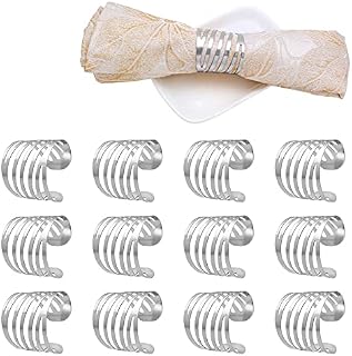 QUCUMER 12 Pcs Silver Napkin Rings Metal Napkin Buckle Holder Hollow Design Napkin Ring Holders Serviette Ring Holder Napkin Ring Sets for Wedding Party Banquet Dinner Christmas Table Decor