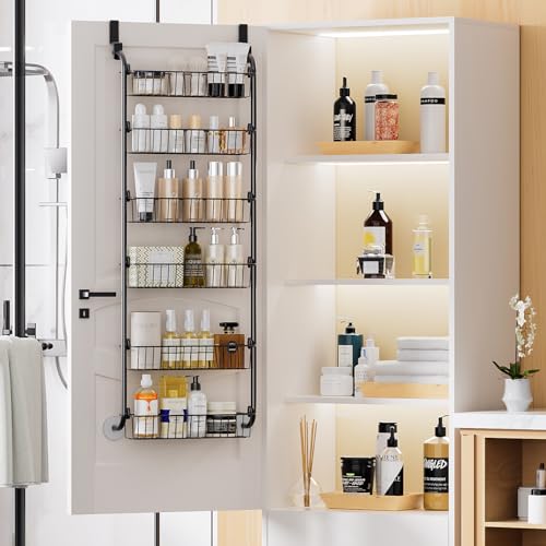 Image of Delamu Over the Door Pantry Organizer, 6-Tier Metal Pantry Door Organization and Storage, Hanging Kitchen Basket Spice Rack Seasoning Shelves, Cabinet Door Organizer for Easy Install,D5xW18xH50inch