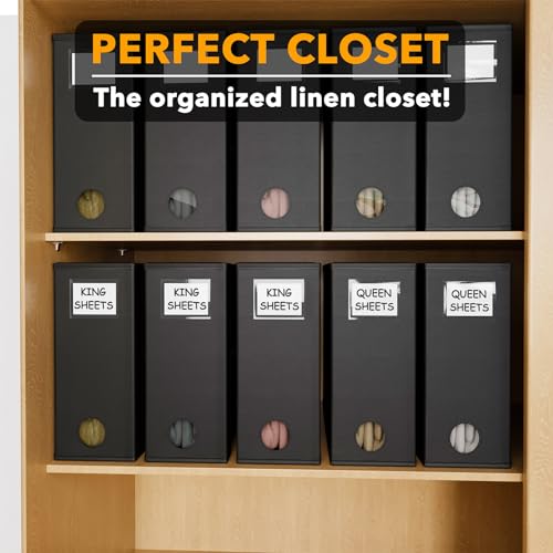 Image of SpaceAid 10 Pack Bed Sheet Organizers and Storage, Foldable Sheet Organizer for Linen Closet, Sheets Set Folder Keeper with Window XL (Queen & King Size) Organizing Bedding Container, Black