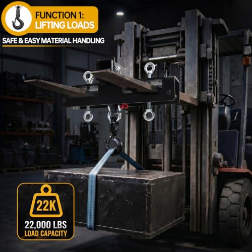 Image of Outus Heavy Duty Forklift Lifting Hook Attachment, 10 Ton Dual Fork Mount Forklift Crane Hook with 2 inch Trailer Hitch for Lifting, Towing, Machinery, Generators, Drums & Tractor Forks
