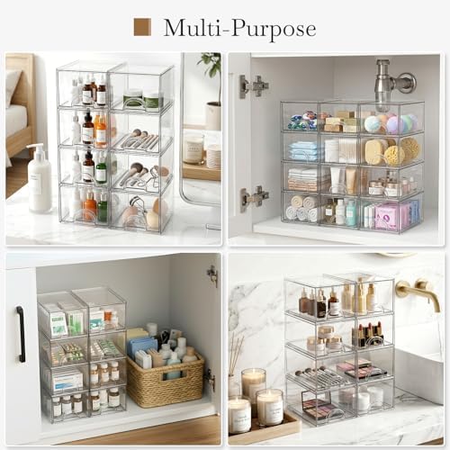 Zeawec 8 Pack Small Clear Stackable Acrylic Storage Boxes for Art Tool & Sketch, Storage Drawers, Storage Organizer, Clear Plastic Makeup Organizer, Ideal for Vanity, Cabinet, Desk Organization — view 8
