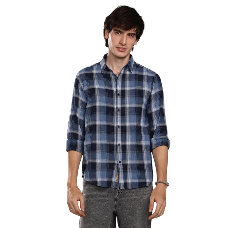 Image of CAHOOT Men's Polycotton Regular Fit Shirt Casual Wear | Spread Collar | Long Sleeve | Button Closure | Shirt Crafted with Comfort Fit for Everyday Wear