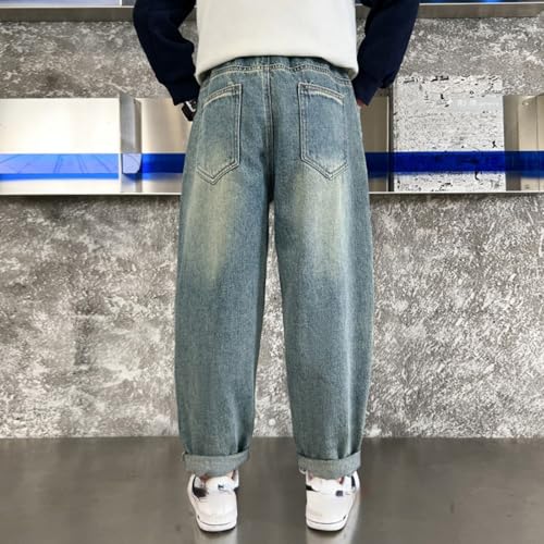 Patchwork Baggy Jeans for Kids Boys Casual Straight Elastic Waist Denim Pants Baggy Blue Autumn School Jeans4