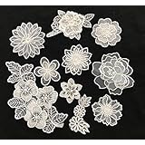 Sweetimes レース生地 刺繍花 縫製 DIY 服 工芸品の装飾 パッチ アップリケ モチーフ 10枚セット アイロン両面接着シート付No.16 (ホワイト10枚セット②)