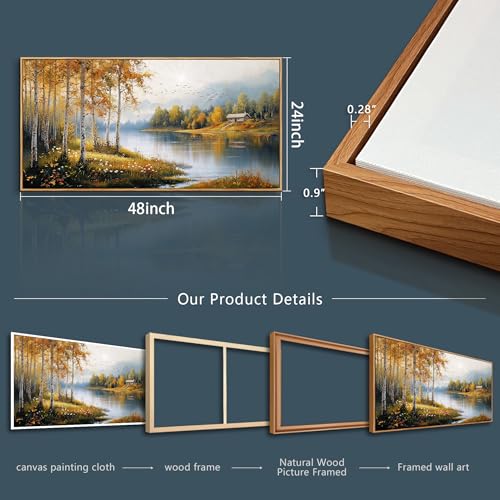ERQINHUA Large Canvas Wood Framed Wall Art Living Room Wall Decor For Bedroom Forest Landscape Painting Lakeside Watercolour Wall Pictures Artwork Picture Office Farmhouse Home Decorations 24x48 In