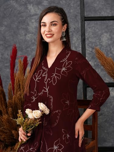 Image of GoSriKi Women's Rayon Blend A-Line Printed Kurta with Pant